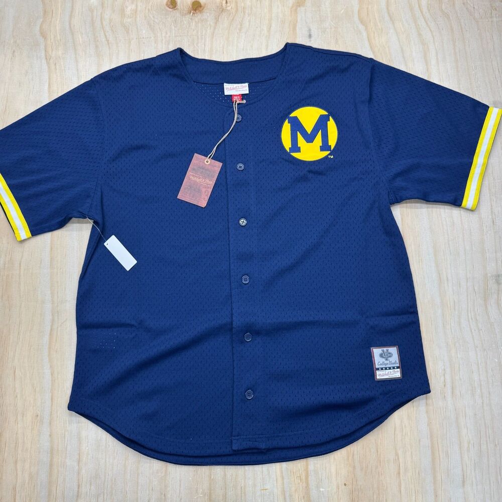NEW Michigan Wolverines Mitchell Ness Game Time Vintage Mesh Button Front Top XL